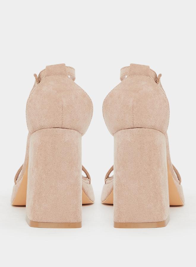 Styli Beige Ankle Strap Platform High Heel Sandals - Image 4